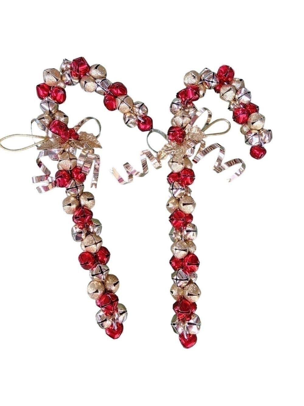 Metal Jingle bells Candy Cane Holiday Christmas wall door hanger decor set of 2